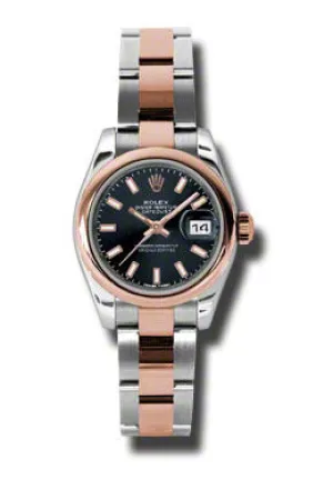 Rolex Lady Datejust 26 Black Dial Stainless Steel and 18K Everose Gold Oyster Bracelet Automatic Watch 179161BKSO 179161 BKSO