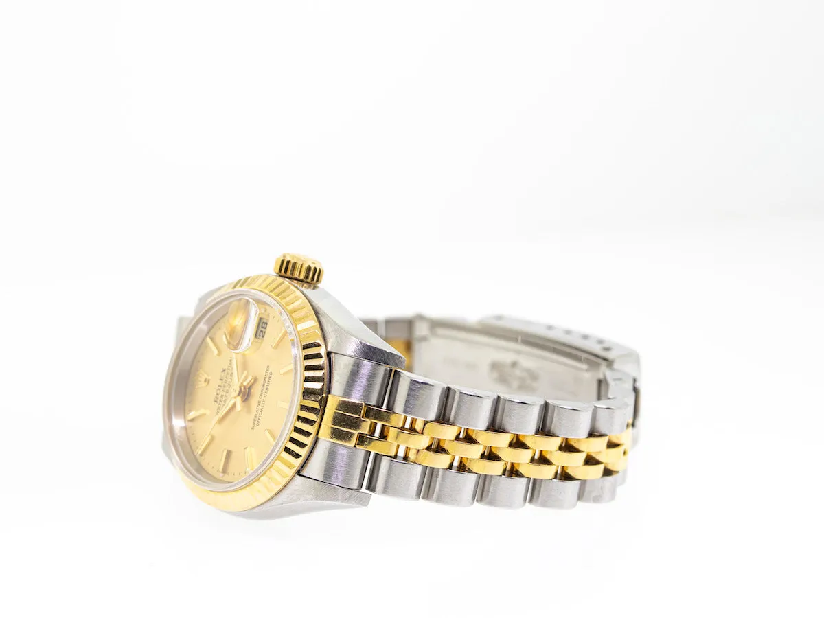 Rolex Lady-Datejust 26mm Yellow Gold & Steel Champagne Stick Dial 69173