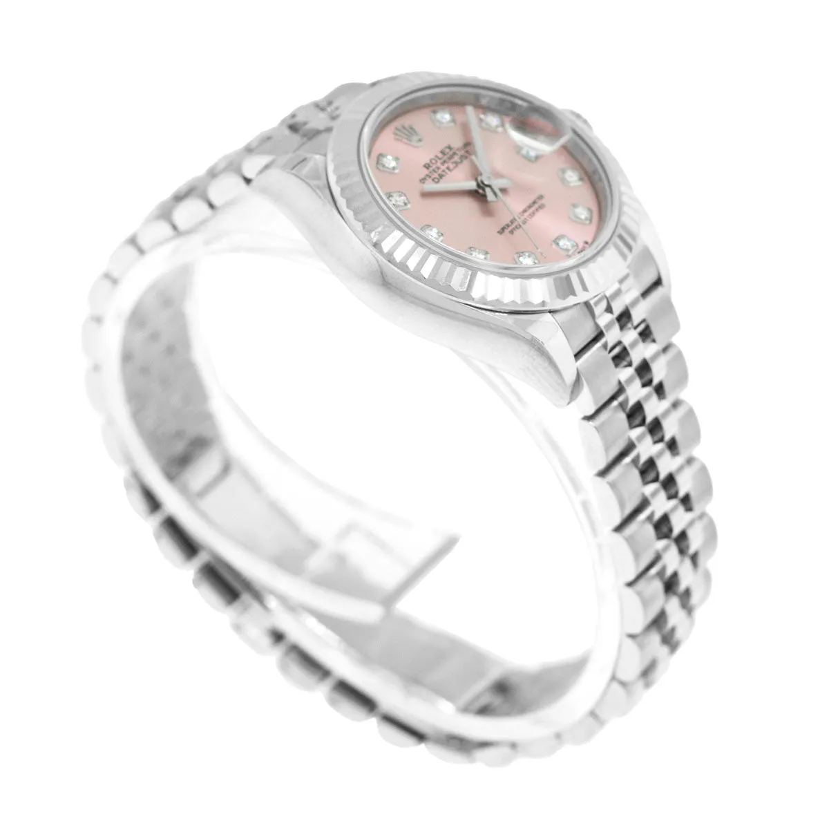 Rolex Lady-Datejust 28mm White Gold Steel Pink Diamond Dial Fluted Bezel 279174