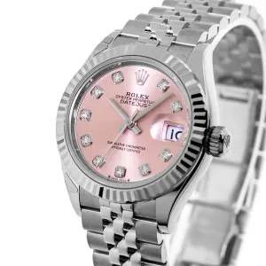 Rolex Lady-Datejust 28mm White Gold Steel Pink Diamond Dial Fluted Bezel 279174