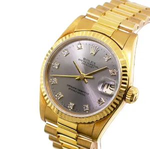 Rolex Lady-Datejust 31mm Yellow Gold Rhodium Diamond Dial & Fluted Bezel 68278