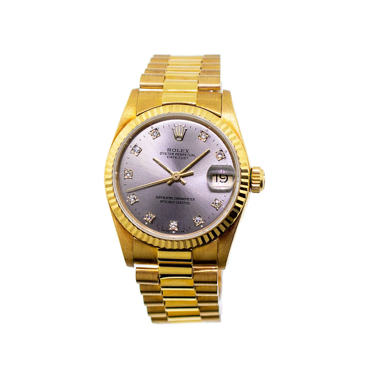 Rolex Lady-Datejust 31mm Yellow Gold Rhodium Diamond Dial & Fluted Bezel 68278