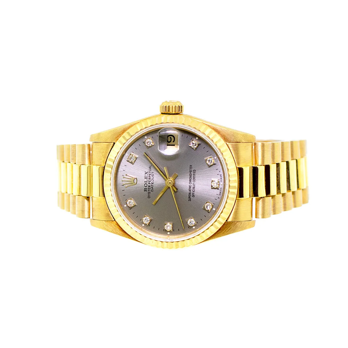 Rolex Lady-Datejust 31mm Yellow Gold Rhodium Diamond Dial & Fluted Bezel 68278
