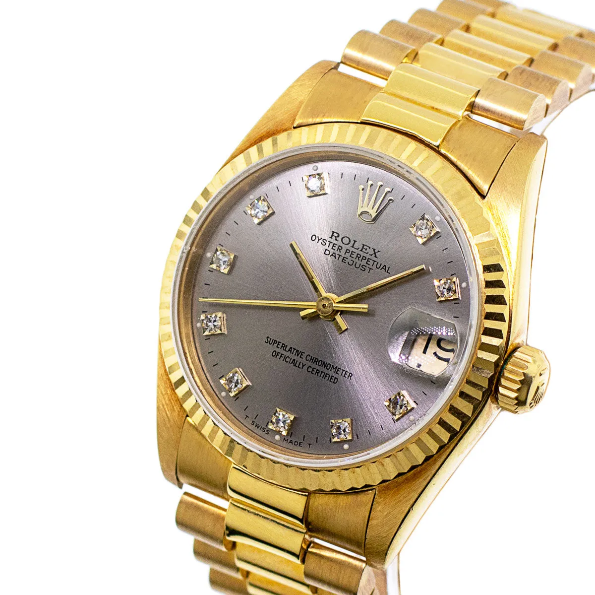 Rolex Lady-Datejust 31mm Yellow Gold Rhodium Diamond Dial & Fluted Bezel 68278