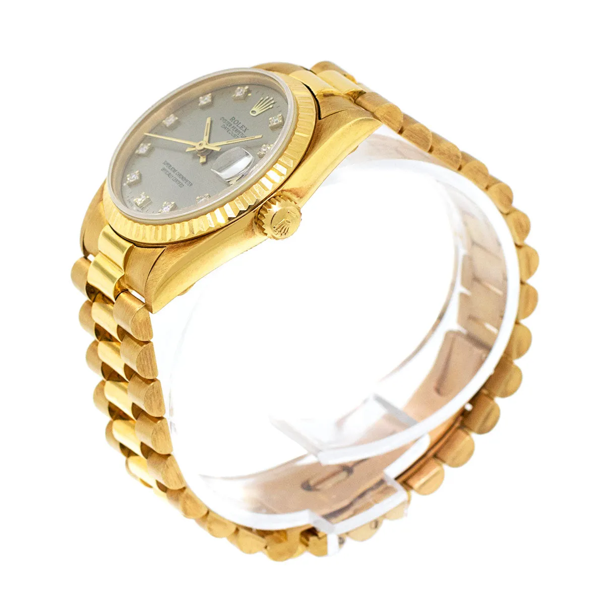 Rolex Lady-Datejust 31mm Yellow Gold Rhodium Diamond Dial & Fluted Bezel 68278