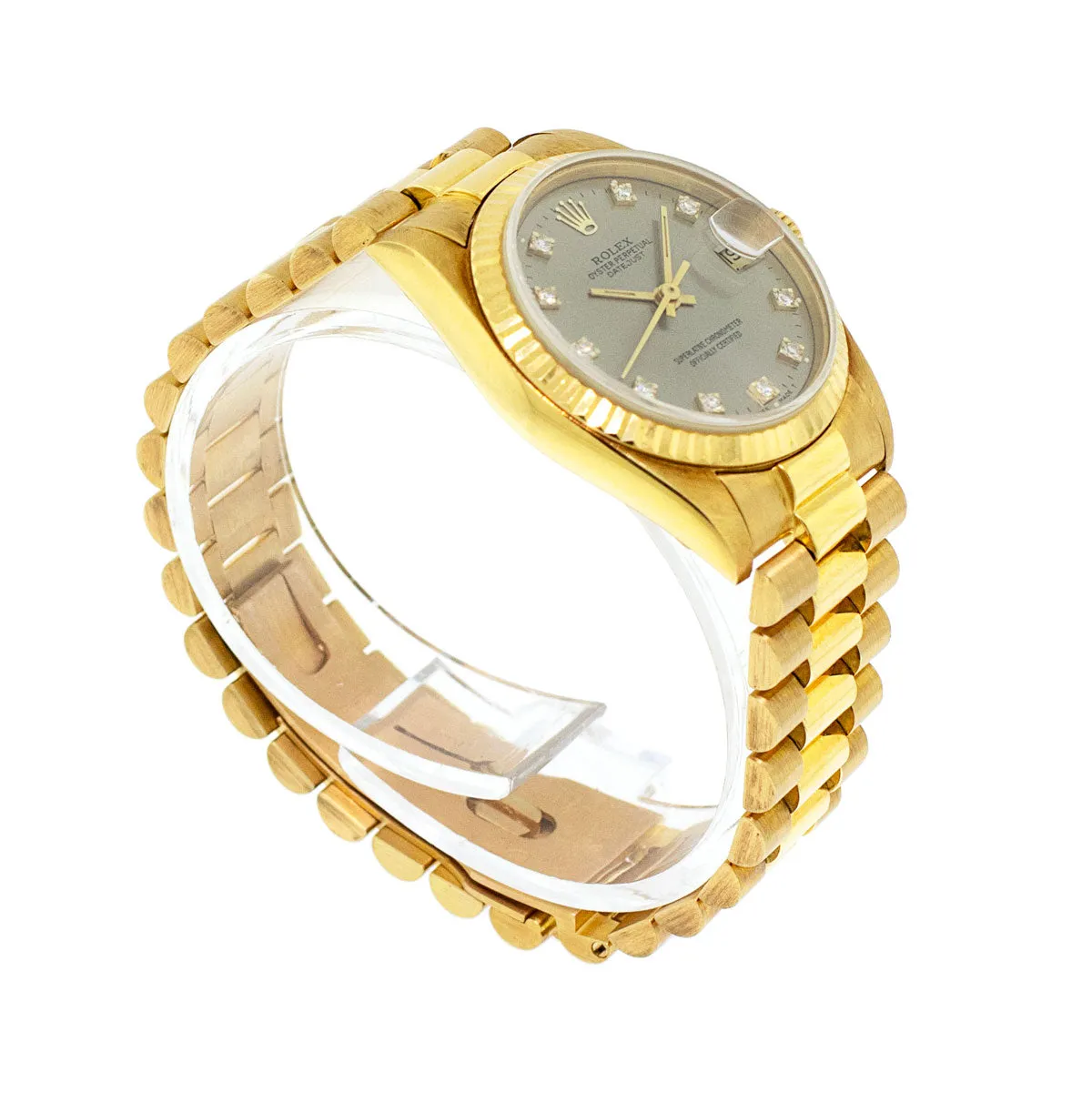 Rolex Lady-Datejust 31mm Yellow Gold Rhodium Diamond Dial & Fluted Bezel 68278