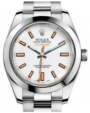 Rolex Milgauss 116400 White Index 116400WO Orange Stainless Steel- Discontinued Model
