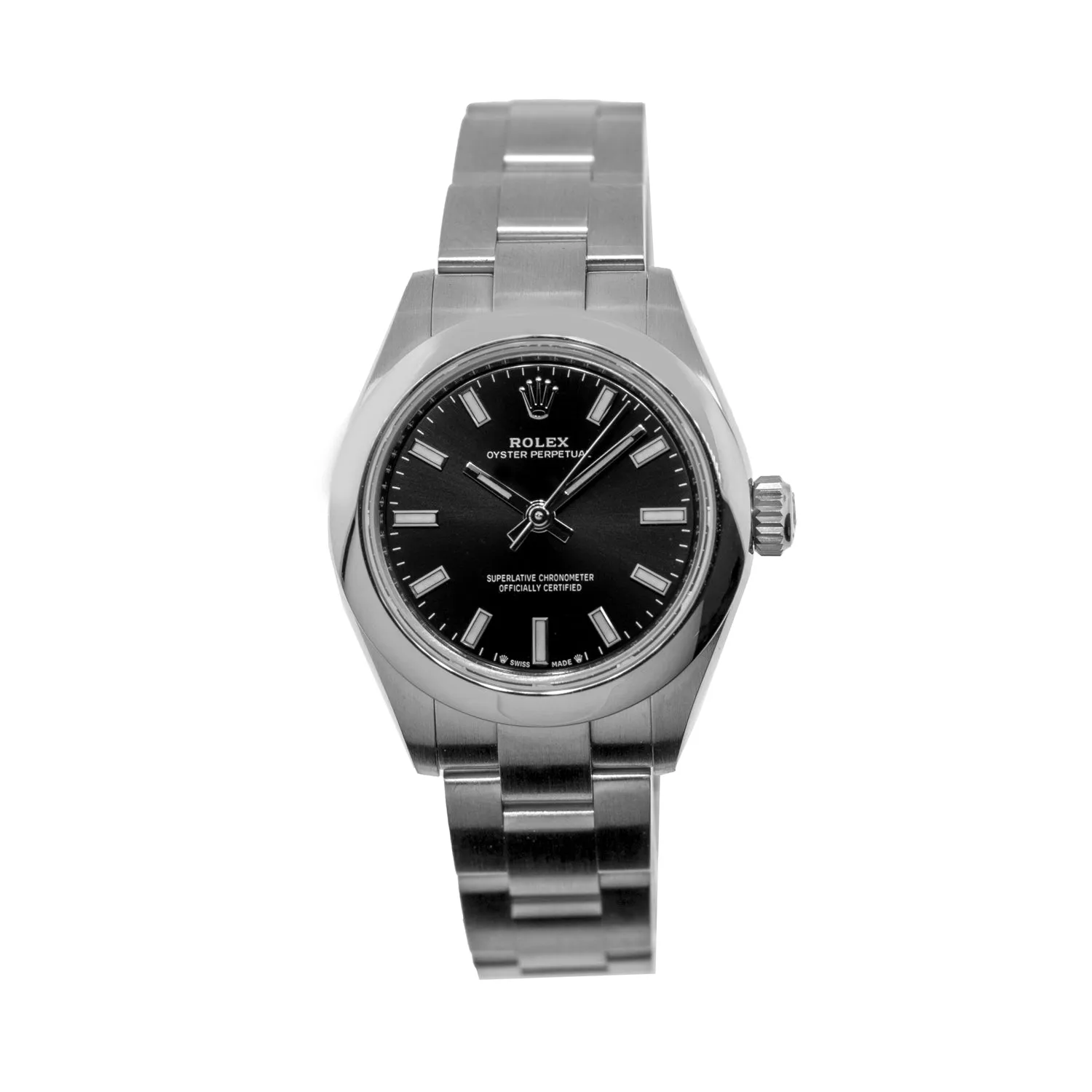 Rolex Oyster Perpetual 28mm Stainless Steel Black Index Dial Smooth Bezel 276200