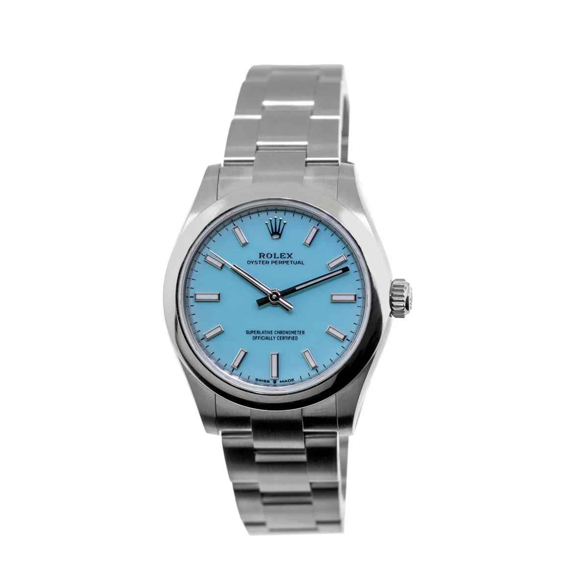 Rolex Oyster Perpetual 31mm Stainless Steel Tiffany Blue Index Dial & Smooth Bezel 277200