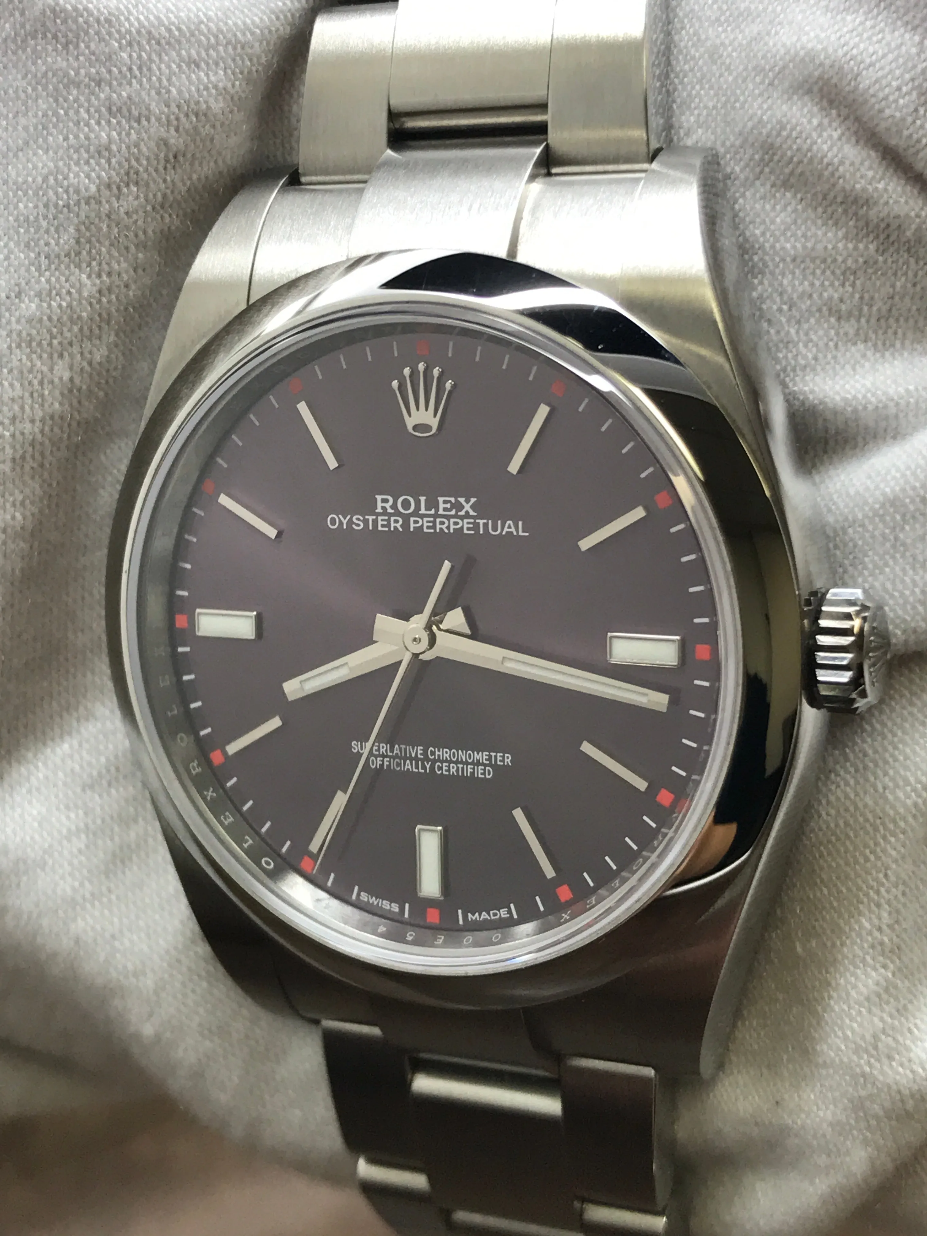 Rolex Oyster Perpetual 39mm 114300 Red Grape Dial Automatic Watch