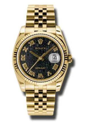Rolex Oyster Perpetual Datejust 36 Black Dial 18K Yellow Gold Automatic Men's Watch 116238BKJRJ