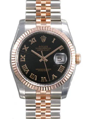Rolex Oyster Perpetual Datejust 36 Black Sunburst Dial Stainless Steel and 18K Everose Gold Jubilee Bracelet Automatic Men's Watch 116231BKSBRJ