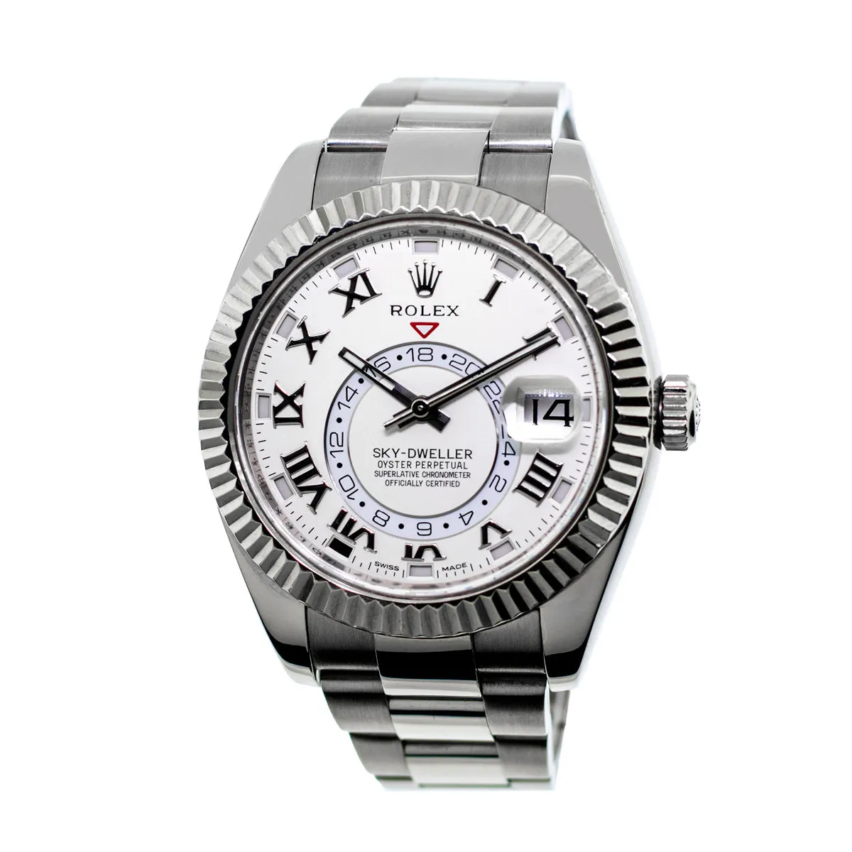 Rolex Sky-Dweller 42mm White Gold White Roman Dial & Fluted Bezel 326939