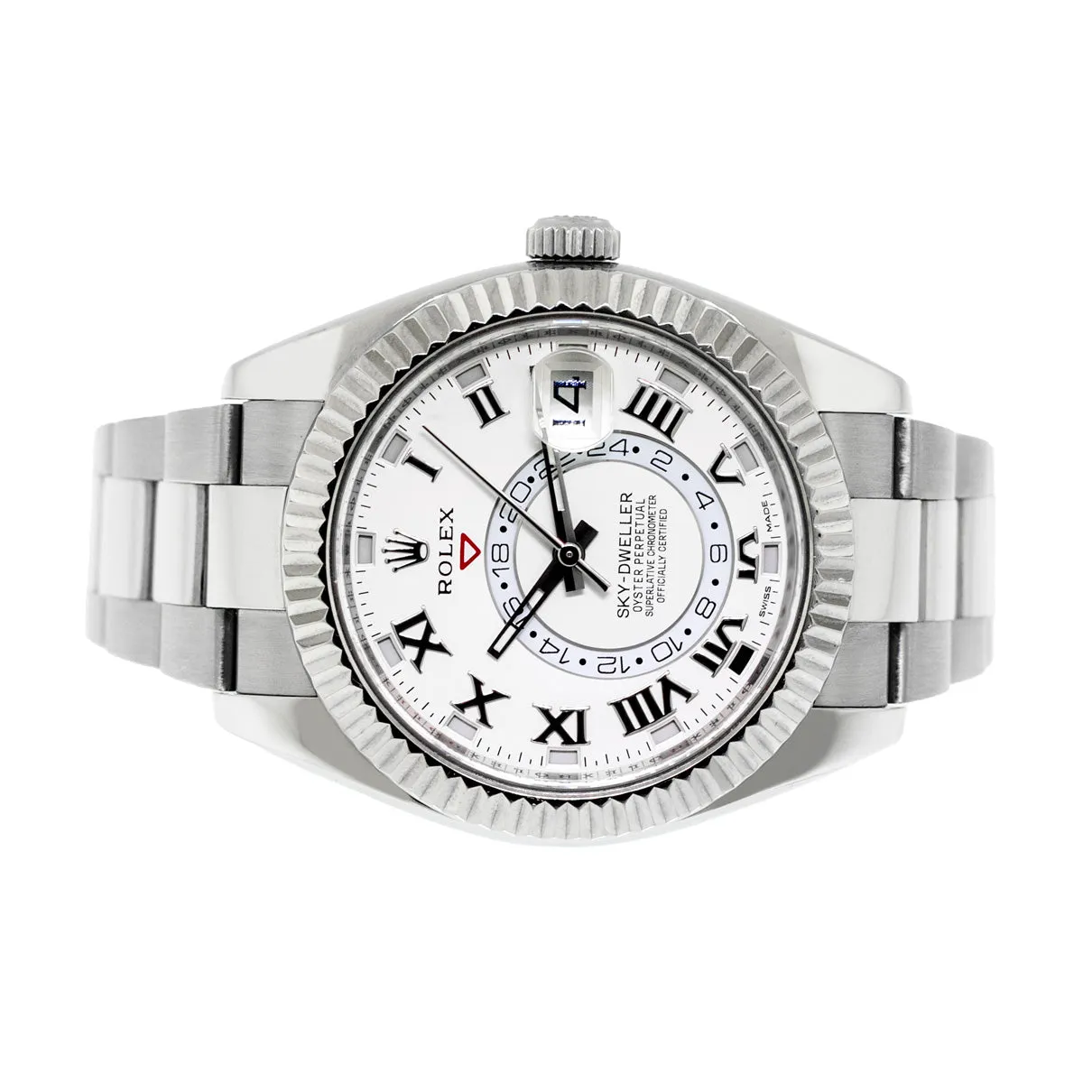 Rolex Sky-Dweller 42mm White Gold White Roman Dial & Fluted Bezel 326939