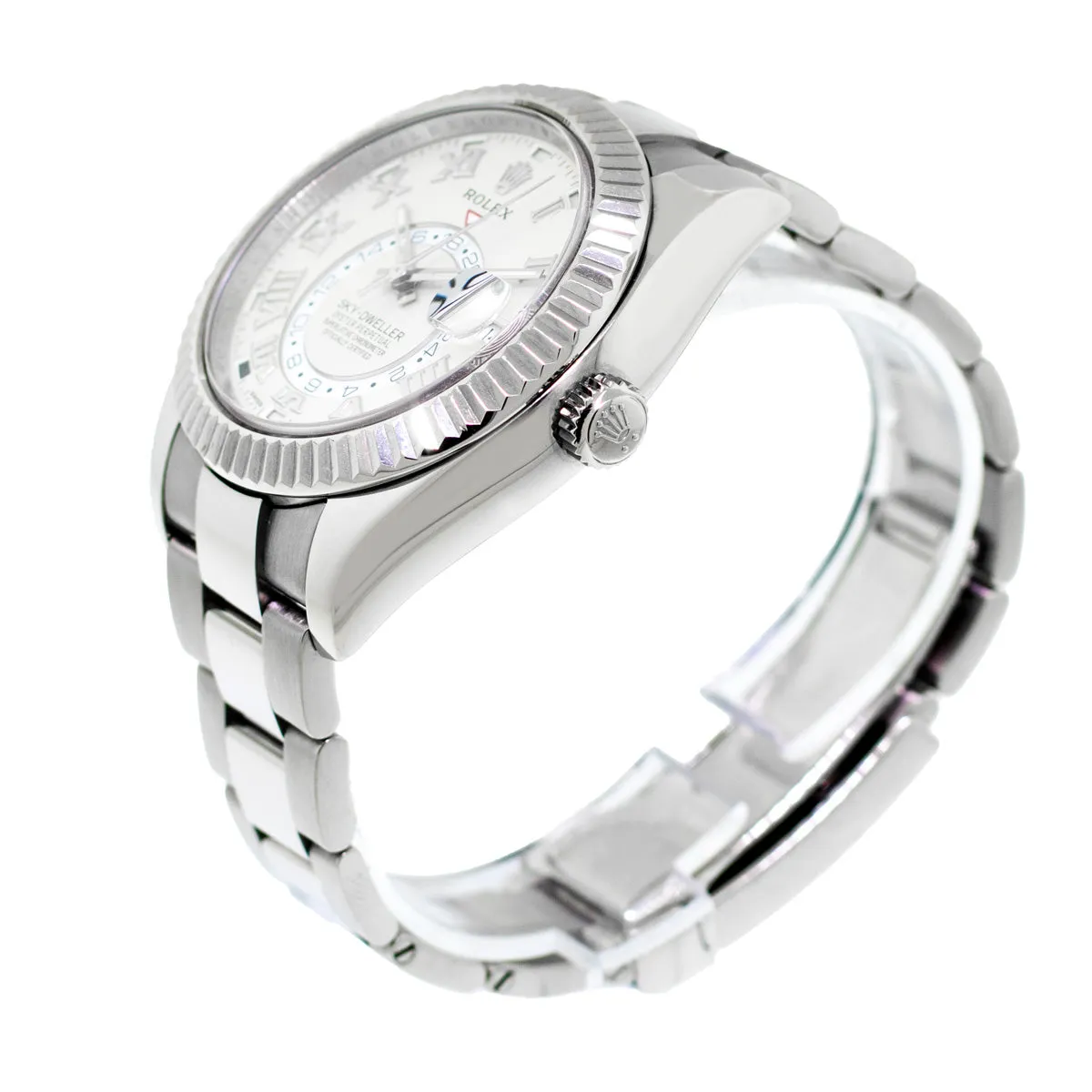Rolex Sky-Dweller 42mm White Gold White Roman Dial & Fluted Bezel 326939
