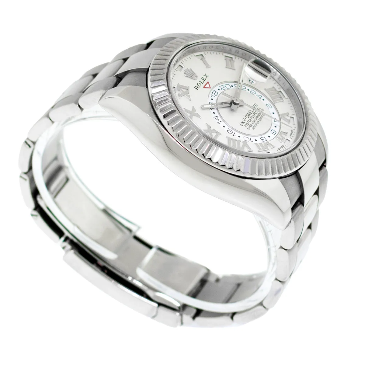Rolex Sky-Dweller 42mm White Gold White Roman Dial & Fluted Bezel 326939