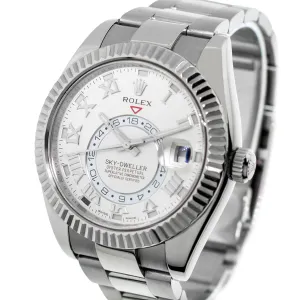 Rolex Sky-Dweller 42mm White Gold White Roman Dial & Fluted Bezel 326939