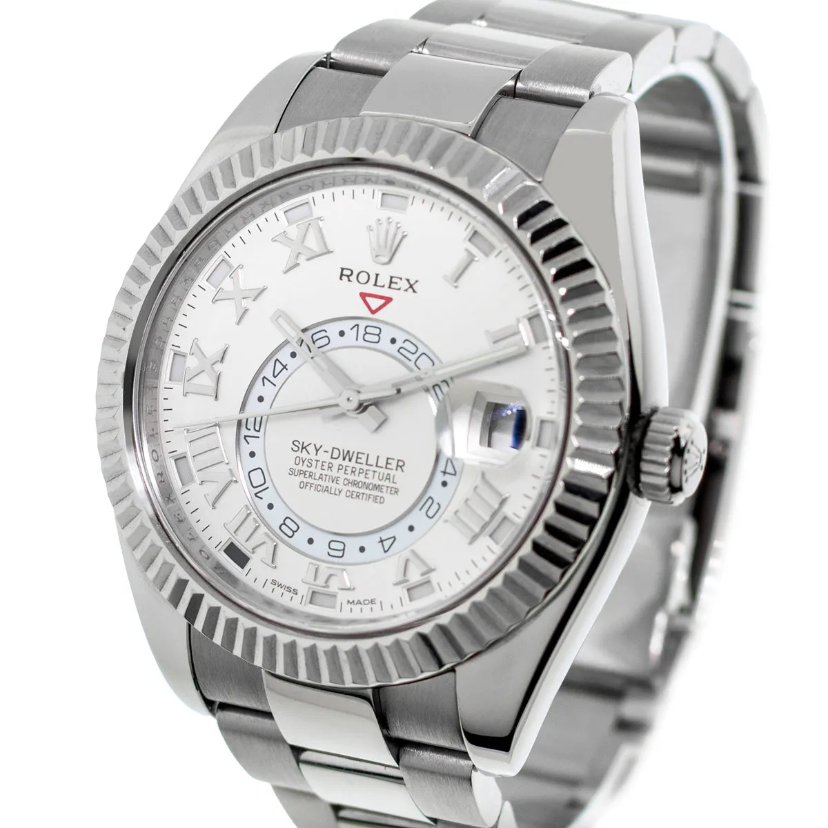 Rolex Sky-Dweller 42mm White Gold White Roman Dial & Fluted Bezel 326939