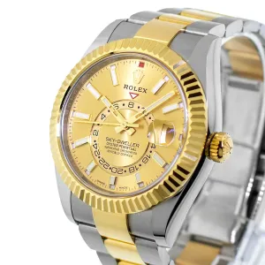 Rolex Sky-Dweller 42mm Yellow Gold & Stainless Steel Champagne Index Dial Fluted Bezel 336933