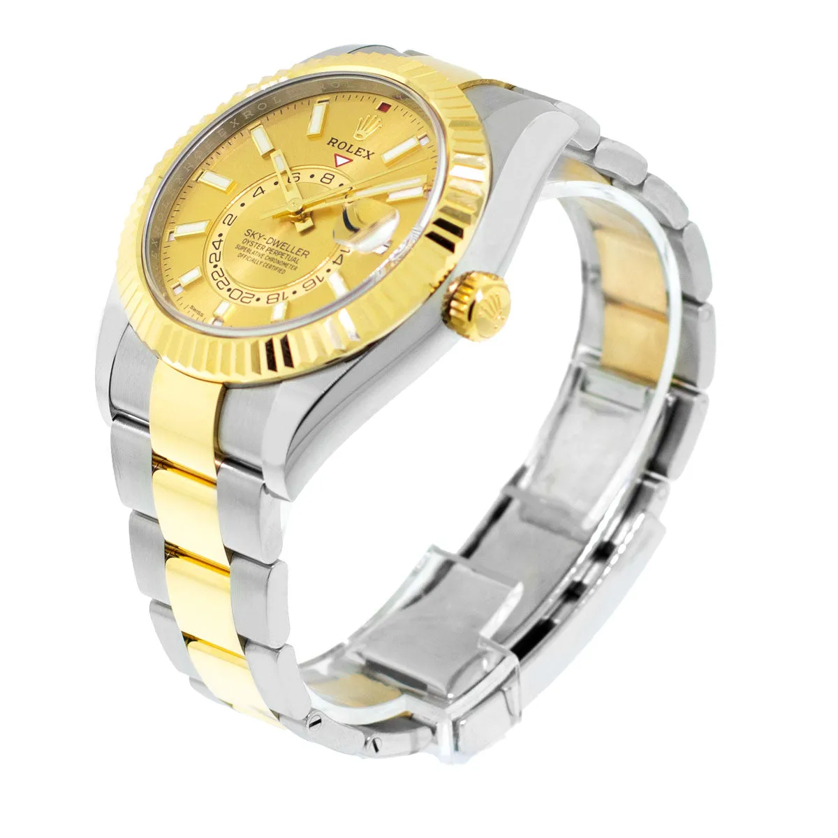 Rolex Sky-Dweller 42mm Yellow Gold & Stainless Steel Champagne Index Dial Fluted Bezel 336933