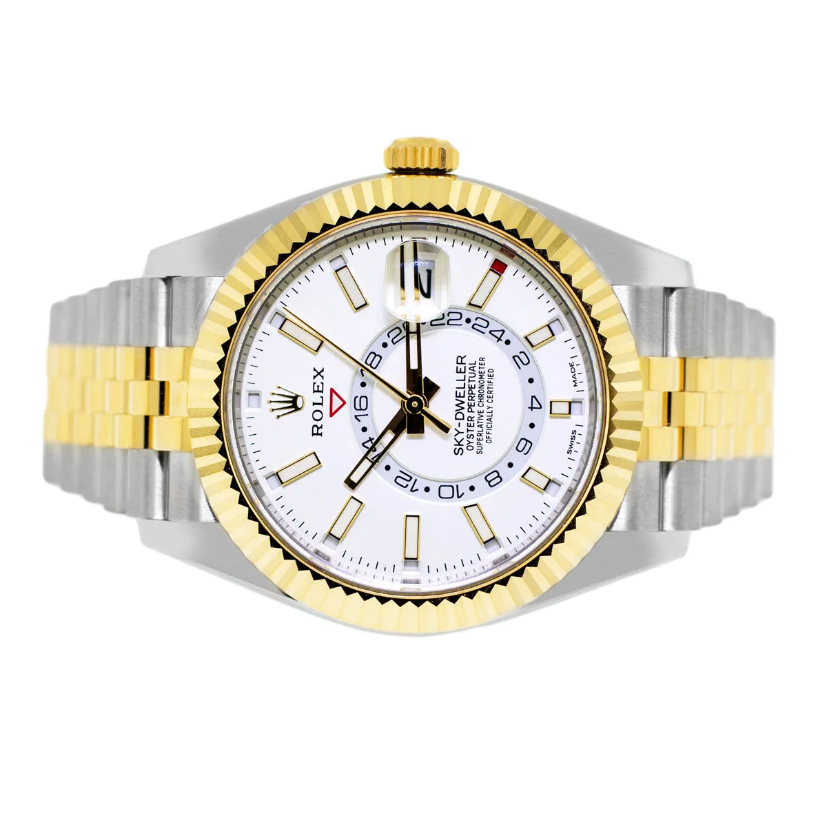 Rolex Sky-Dweller 42mm Yellow Gold & Stainless Steel White Index Dial Fluted Bezel 336933