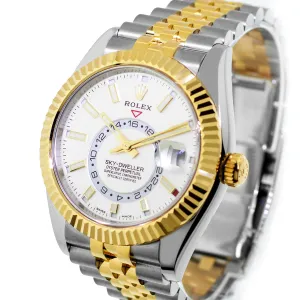 Rolex Sky-Dweller 42mm Yellow Gold & Stainless Steel White Index Dial Fluted Bezel 336933