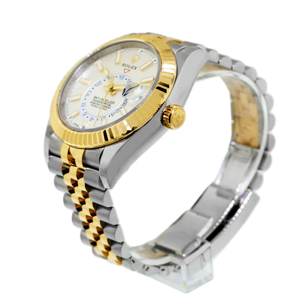 Rolex Sky-Dweller 42mm Yellow Gold & Stainless Steel White Index Dial Fluted Bezel 336933