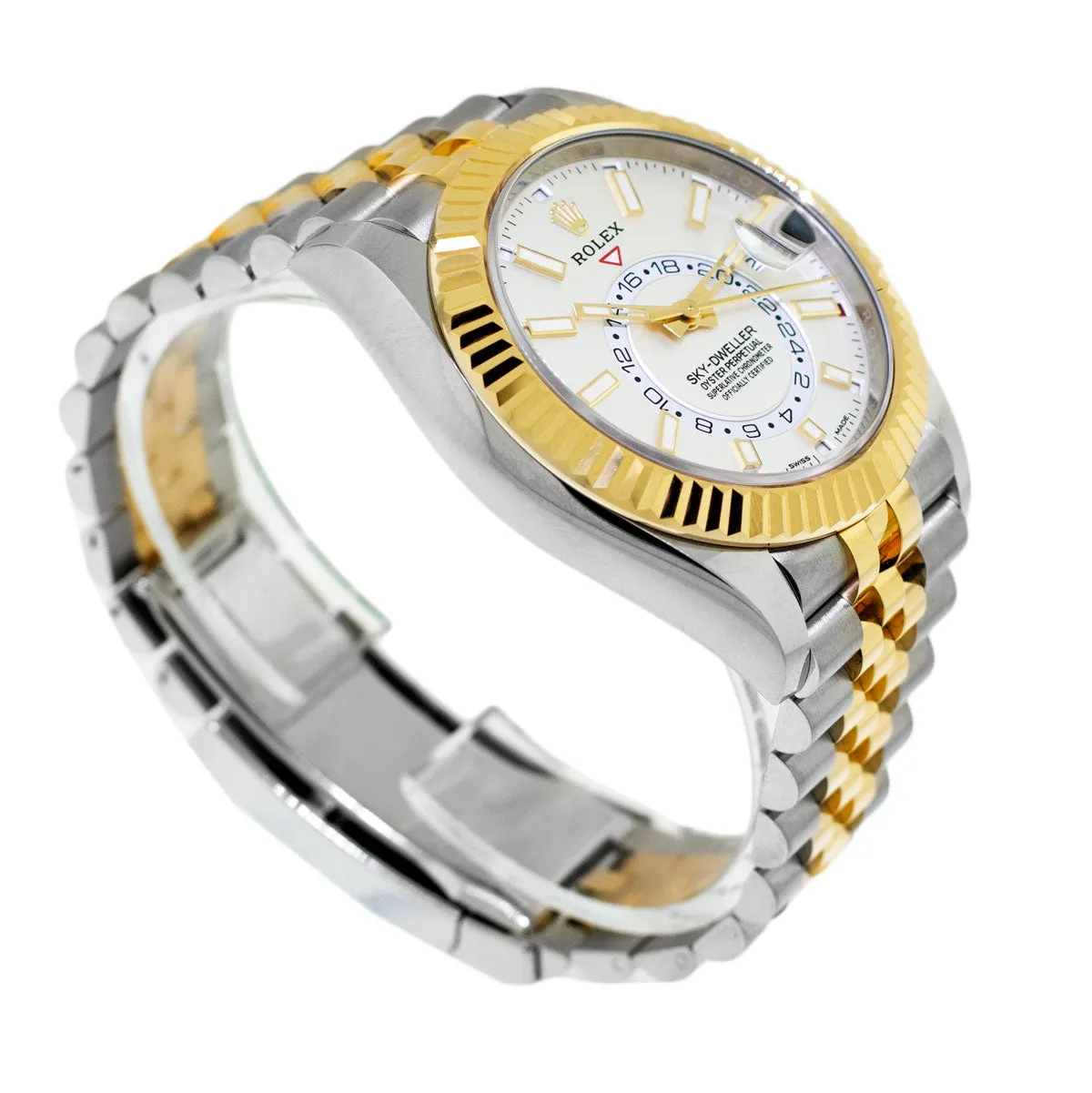 Rolex Sky-Dweller 42mm Yellow Gold & Stainless Steel White Index Dial Fluted Bezel 336933