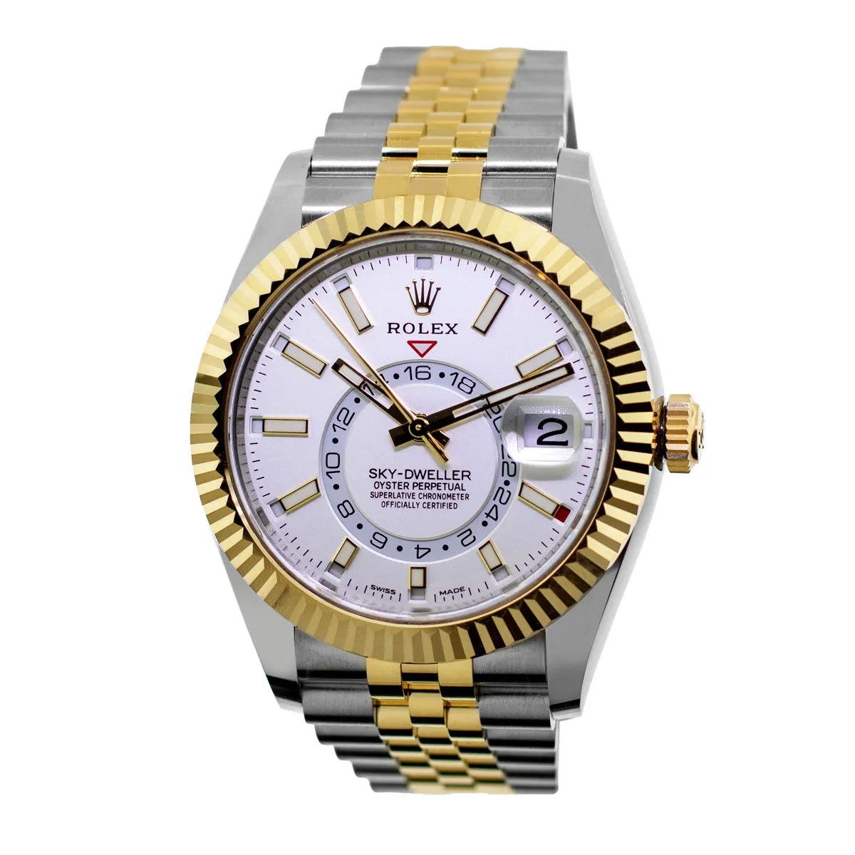 Rolex Sky-Dweller 42mm Yellow Gold & Stainless Steel White Index Dial Fluted Bezel 336933
