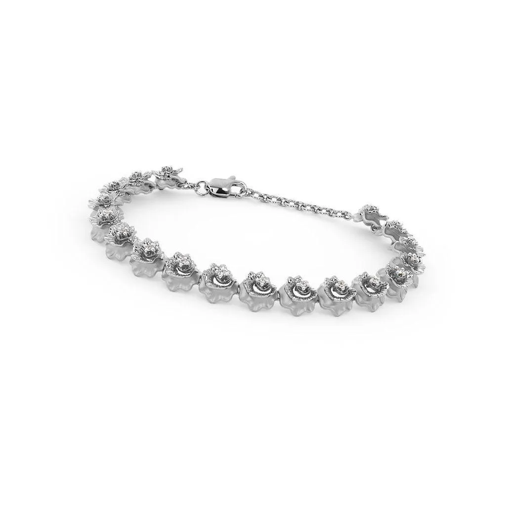 Rose Tennis Bracelet Emerald 14k Solid White Gold Handmade, Tennis Bracelet, Rose Bracelet, White Gold Bracelet, Diamond Bracelet