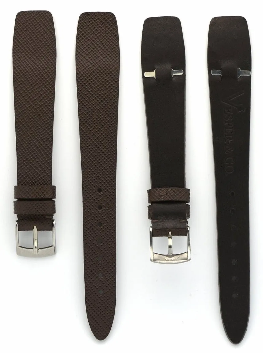 Saffiano Leather Watch Straps with Open End in Seal Brown