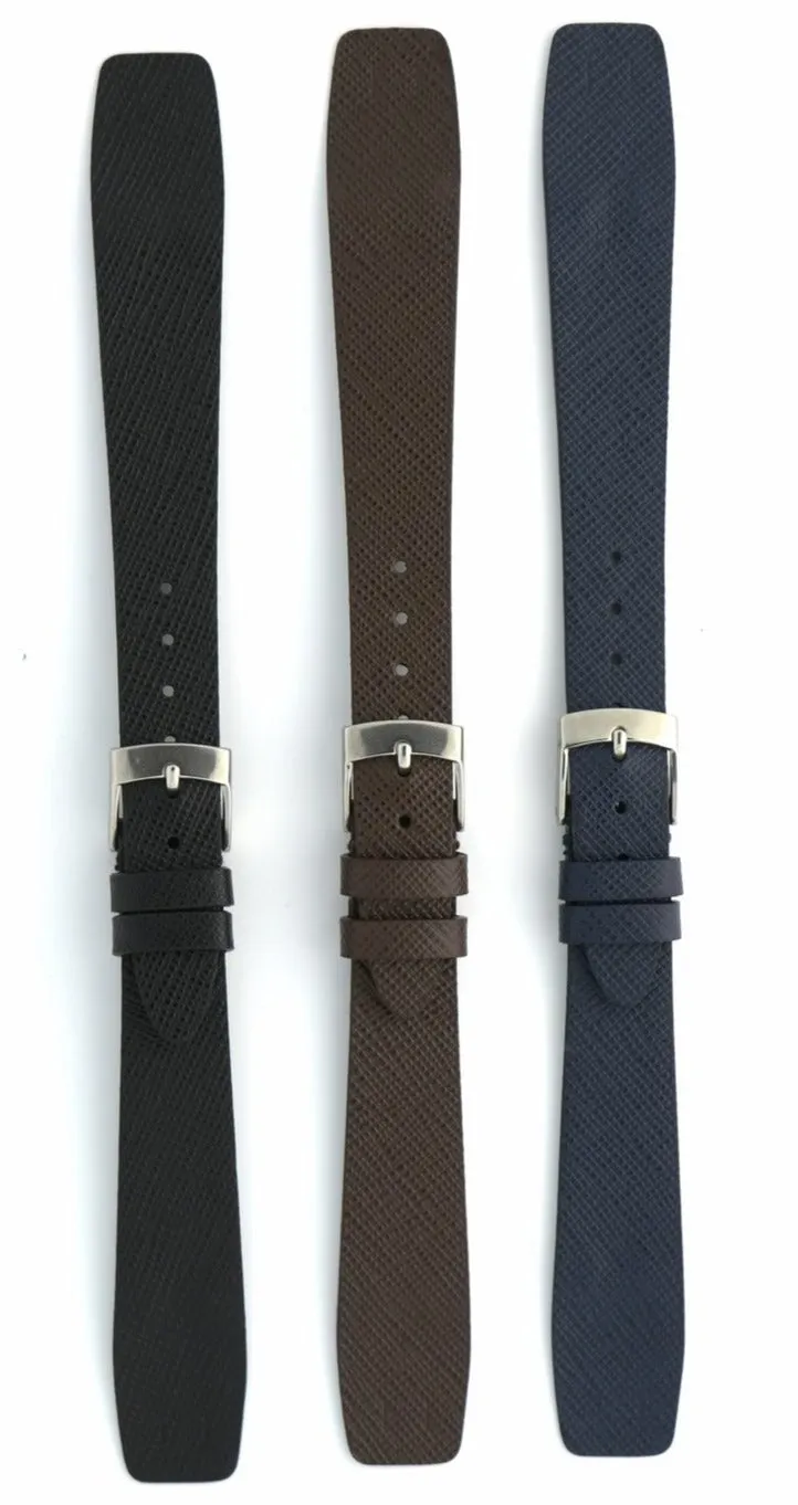 Saffiano Leather Watch Straps with Open End in Seal Brown