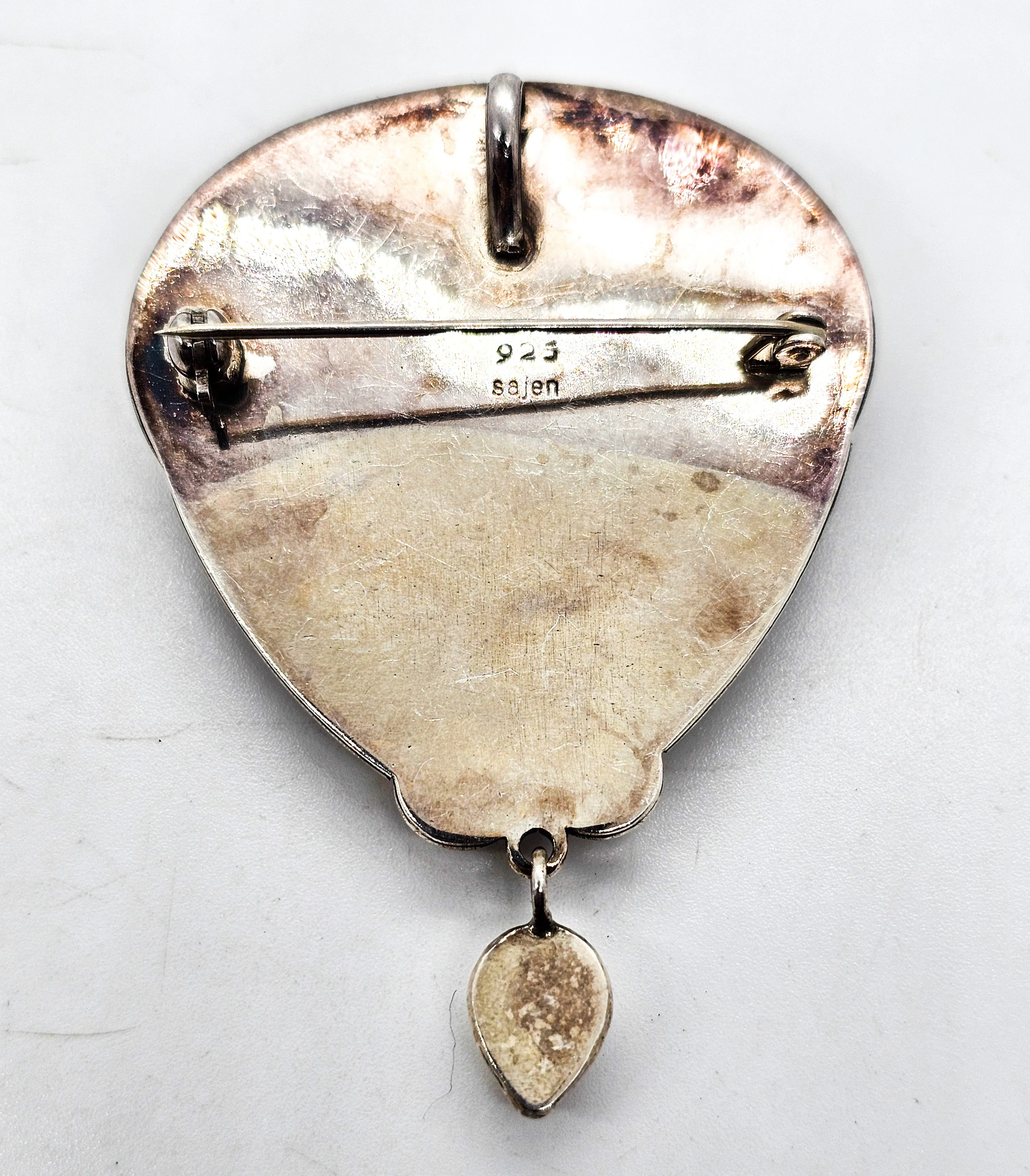 Sajen Picture Jasper with Citrine garnet and cat's eye sterling silver pendant brooch