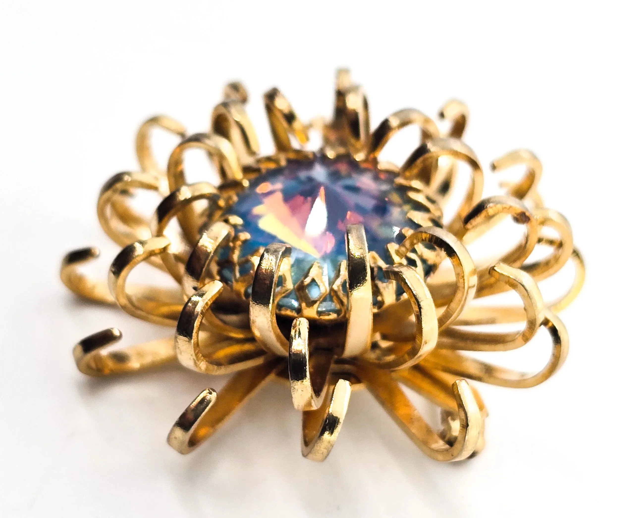 Sarah Coventry Mystic Blue 1969 signed vintage gold toned atomic scatter brooch