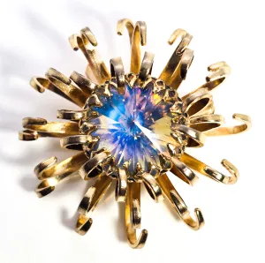 Sarah Coventry Mystic Blue 1969 signed vintage gold toned atomic scatter brooch