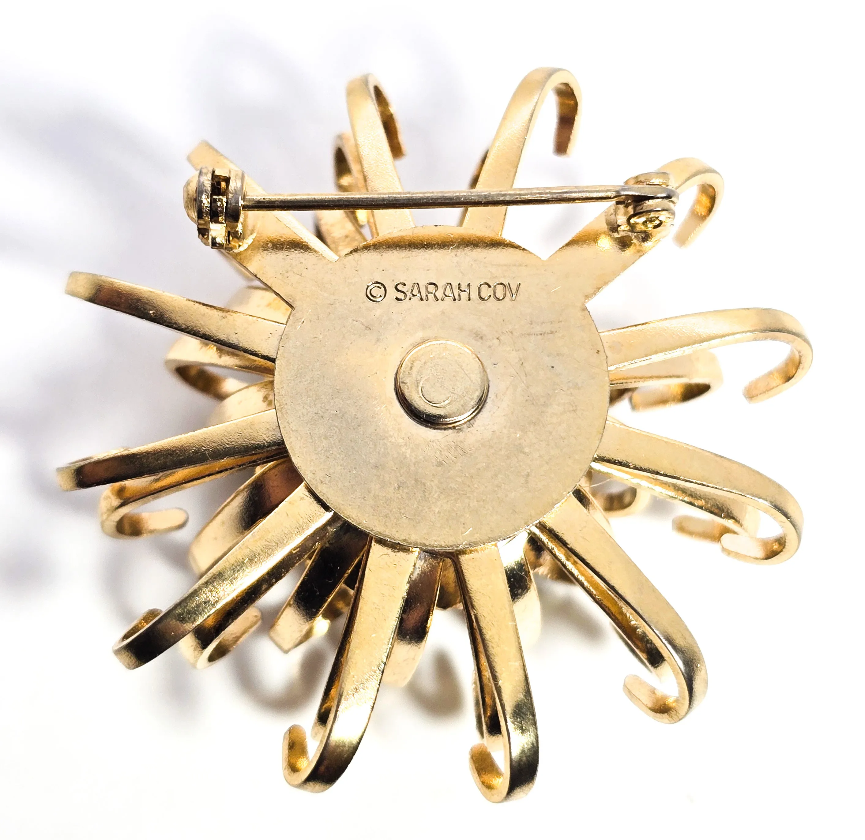 Sarah Coventry Mystic Blue 1969 signed vintage gold toned atomic scatter brooch