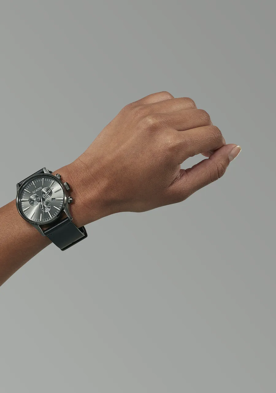 Sentry Chrono Leather - Matte Black / Gold / Black