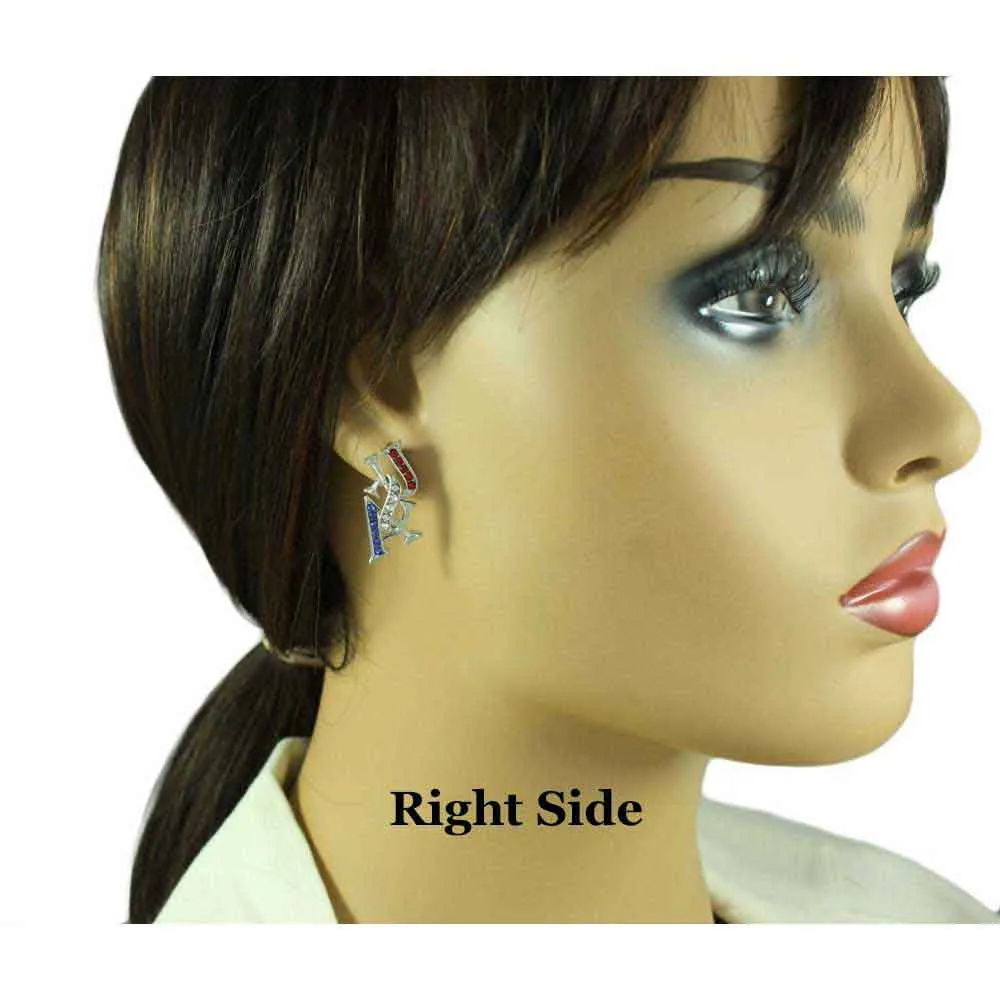 Silver Crystal USA Patriotic Brooch Pin and Earring Set - PRF304SBS
