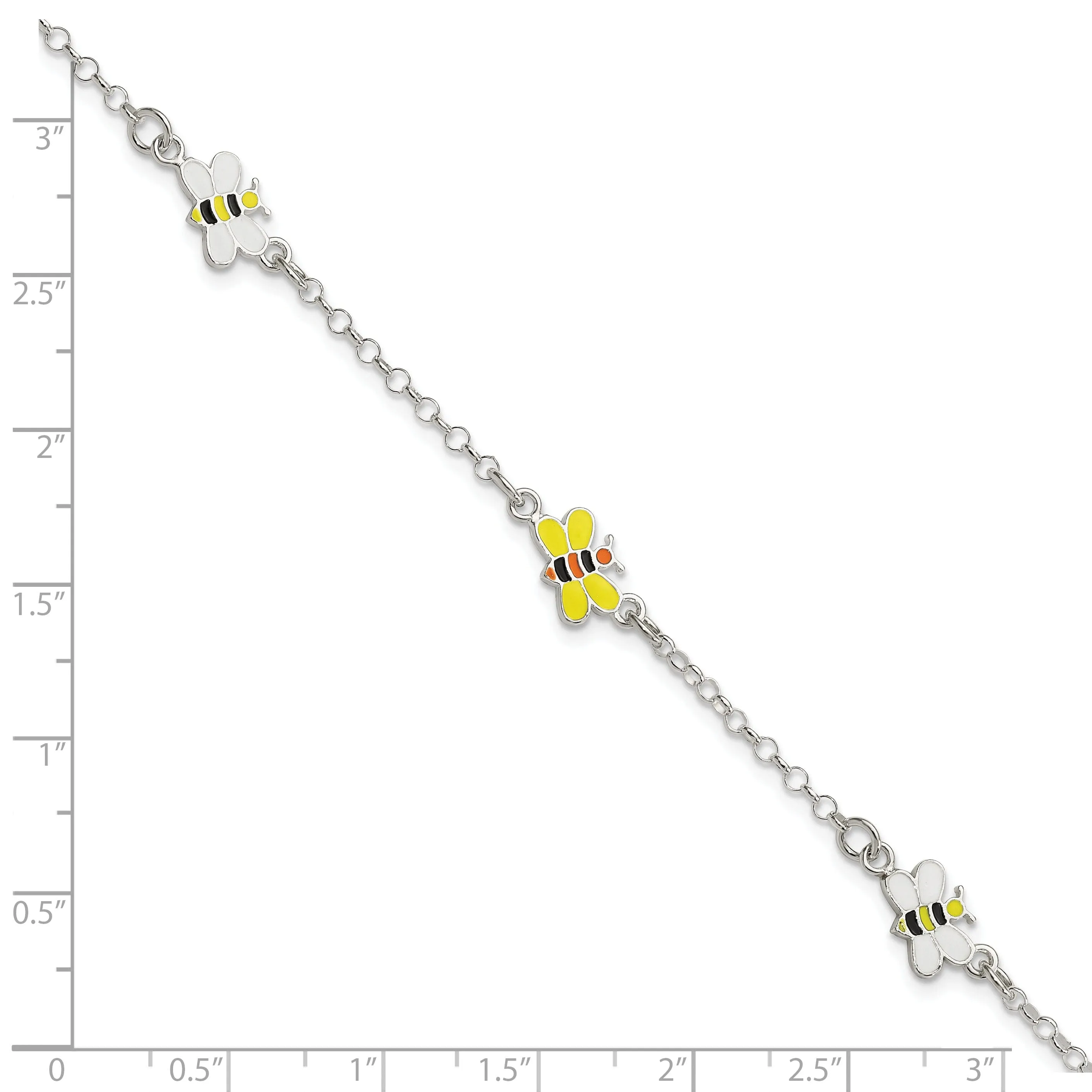 Silver Polished Childrens Enameled Bee Bracelet