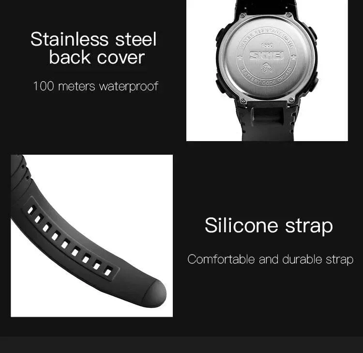 SKMEI 1560 Men 2 Time 10 Year Battery Alarm Clock reloj hombre Sport Fitness Watches Mens Digital 100M Waterproof Wrist Watch