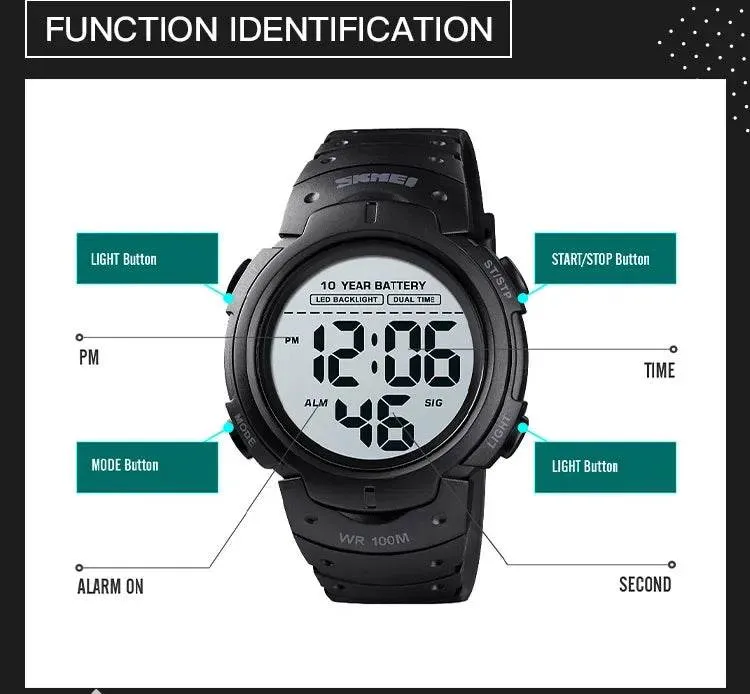 SKMEI 1560 Men 2 Time 10 Year Battery Alarm Clock reloj hombre Sport Fitness Watches Mens Digital 100M Waterproof Wrist Watch