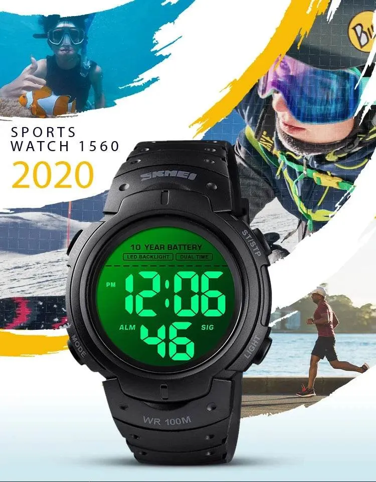 SKMEI 1560 Men 2 Time 10 Year Battery Alarm Clock reloj hombre Sport Fitness Watches Mens Digital 100M Waterproof Wrist Watch