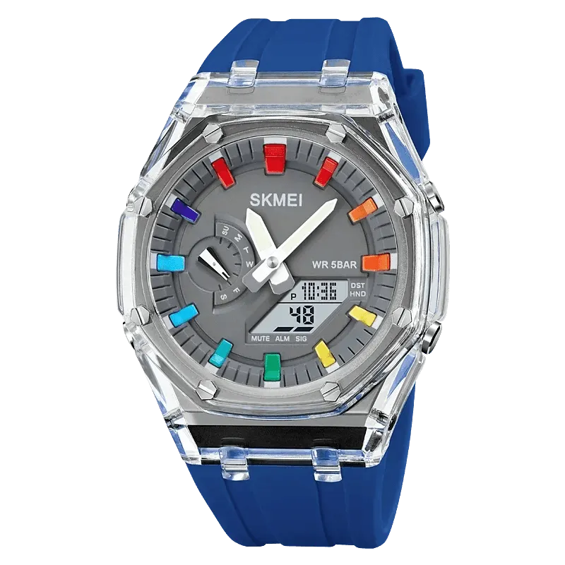 SKMEI Waterproof Men Watch Countdown Stopwatch Led Light Electronic Movement Wristwatch 5Alarm Clock 2 Time Digital Watches 2100