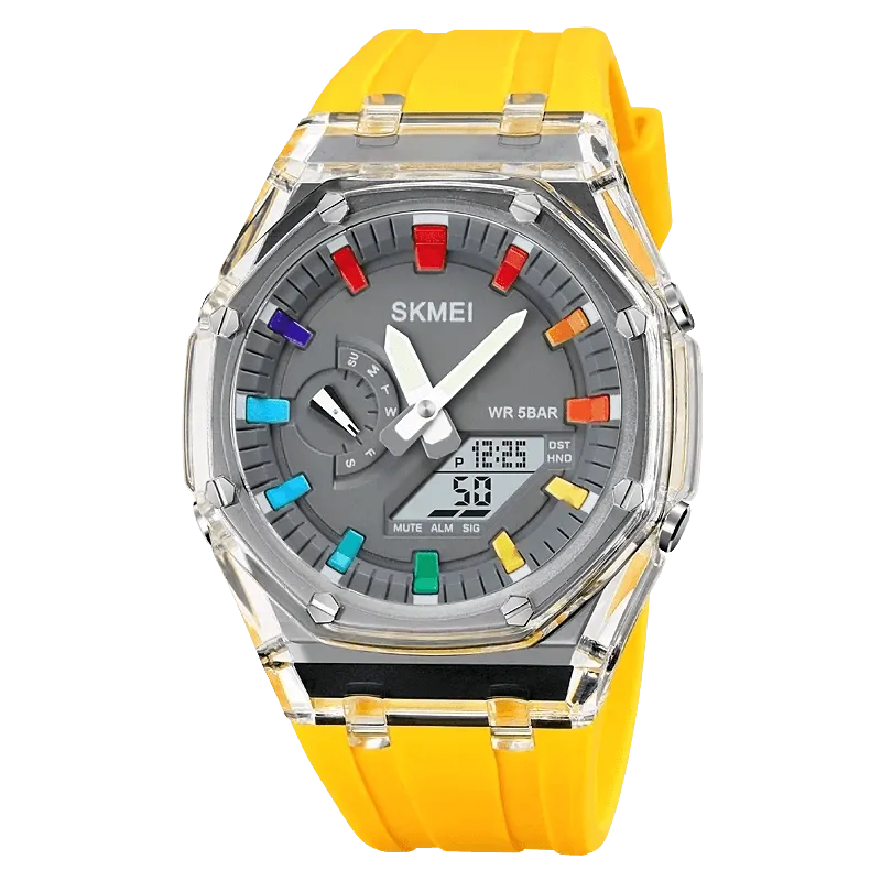 SKMEI Waterproof Men Watch Countdown Stopwatch Led Light Electronic Movement Wristwatch 5Alarm Clock 2 Time Digital Watches 2100