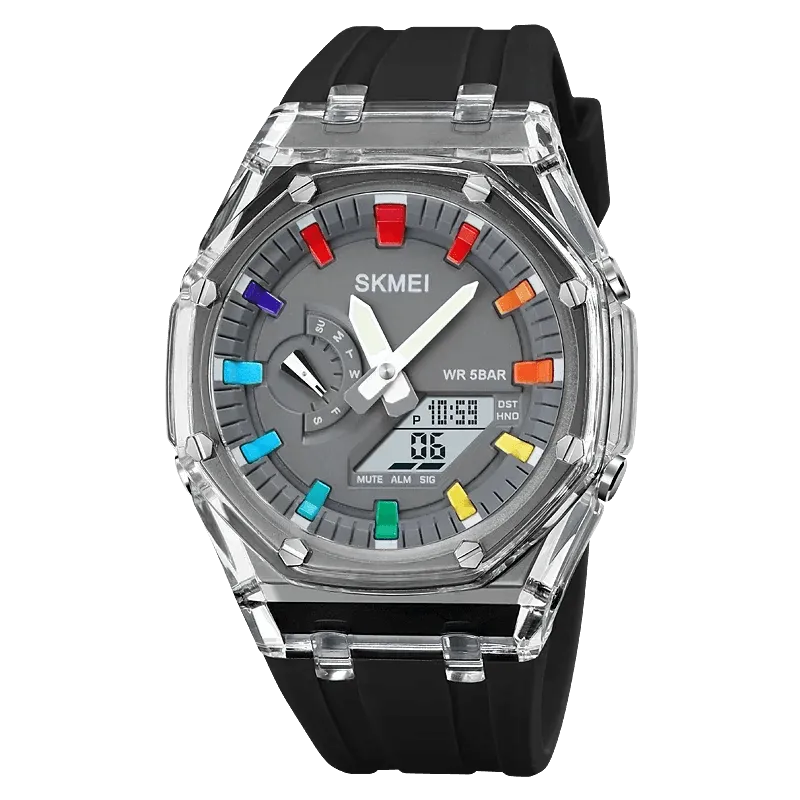 SKMEI Waterproof Men Watch Countdown Stopwatch Led Light Electronic Movement Wristwatch 5Alarm Clock 2 Time Digital Watches 2100