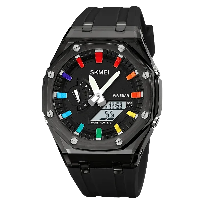 SKMEI Waterproof Men Watch Countdown Stopwatch Led Light Electronic Movement Wristwatch 5Alarm Clock 2 Time Digital Watches 2100
