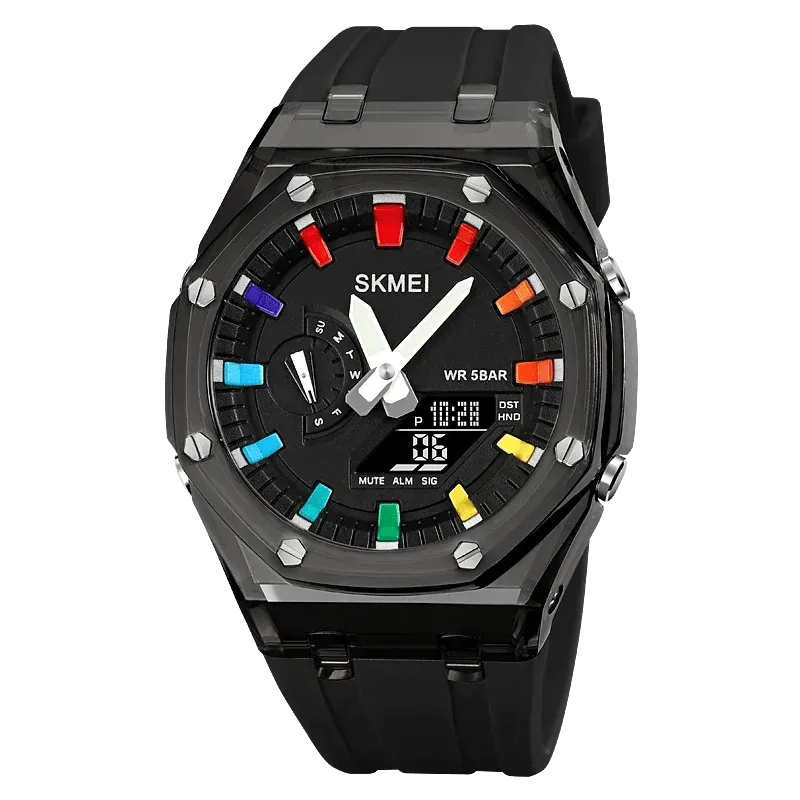 SKMEI Waterproof Men Watch Countdown Stopwatch Led Light Electronic Movement Wristwatch 5Alarm Clock 2 Time Digital Watches 2100