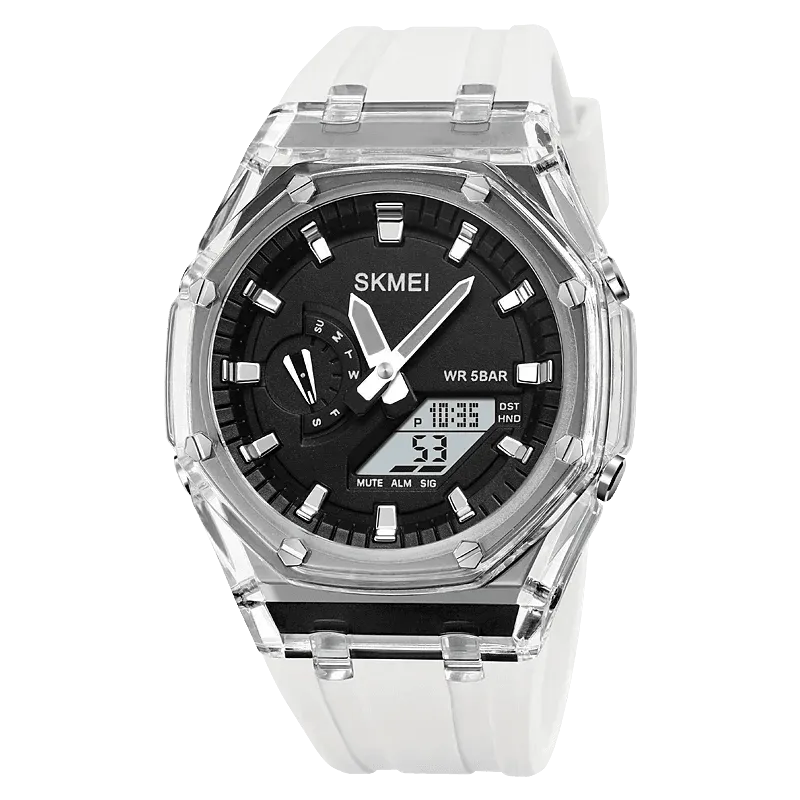 SKMEI Waterproof Men Watch Countdown Stopwatch Led Light Electronic Movement Wristwatch 5Alarm Clock 2 Time Digital Watches 2100