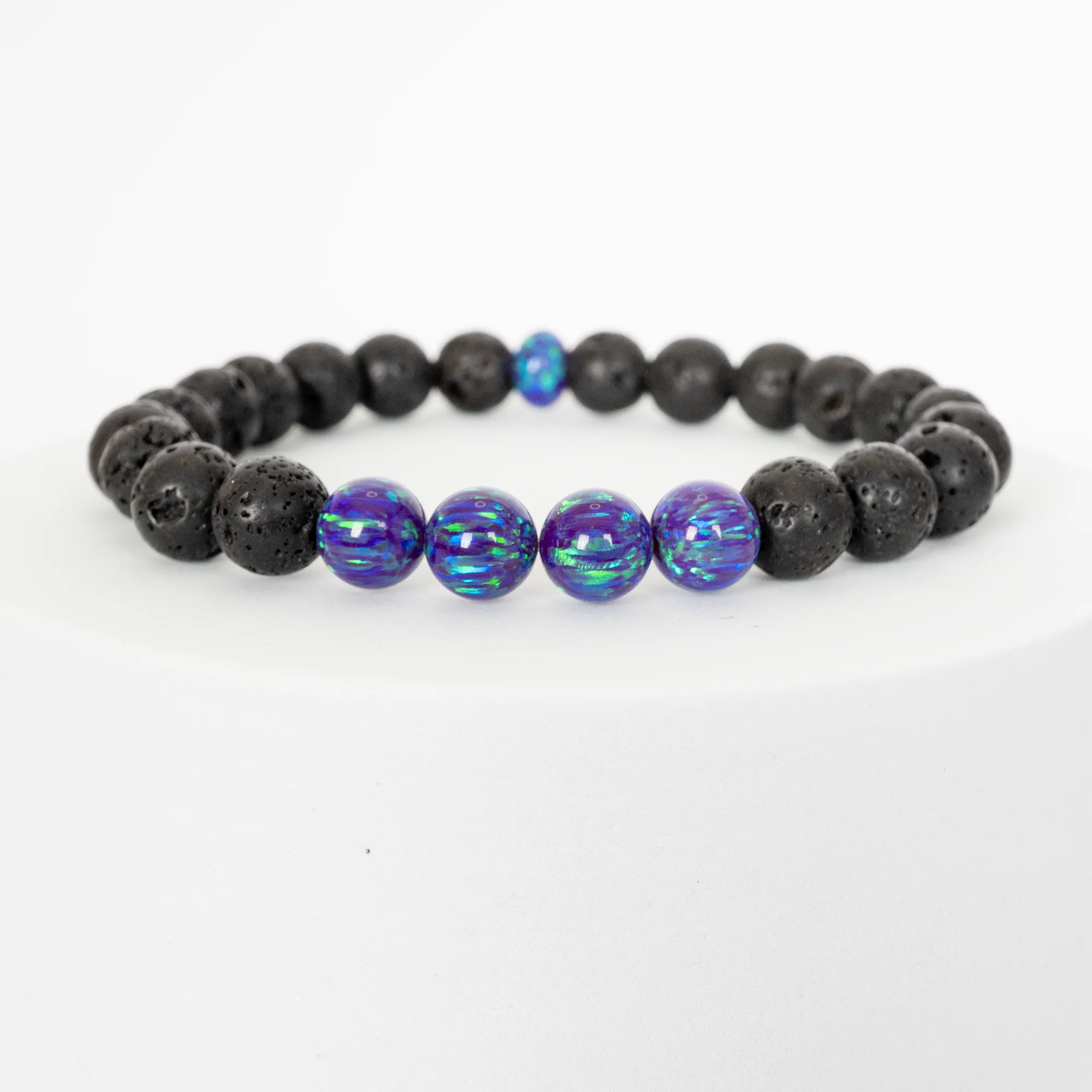 Sleepy Lavender Opal & Lava Stone Beaded Bracelet