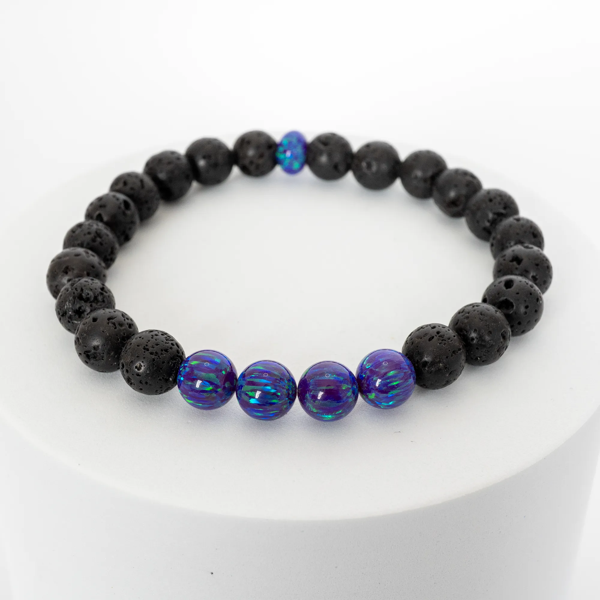 Sleepy Lavender Opal & Lava Stone Beaded Bracelet